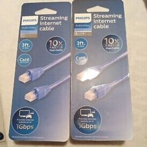 NEW!!! 2-"Philips" 3ft Ethernet elite streaming Internet cable- audio/ video